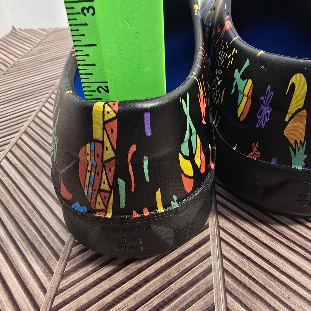 NEW Shoes For Crews Radium Black Multi Festive Print Slip Resistant Clogs M8 W10 - Picture 15 of 15